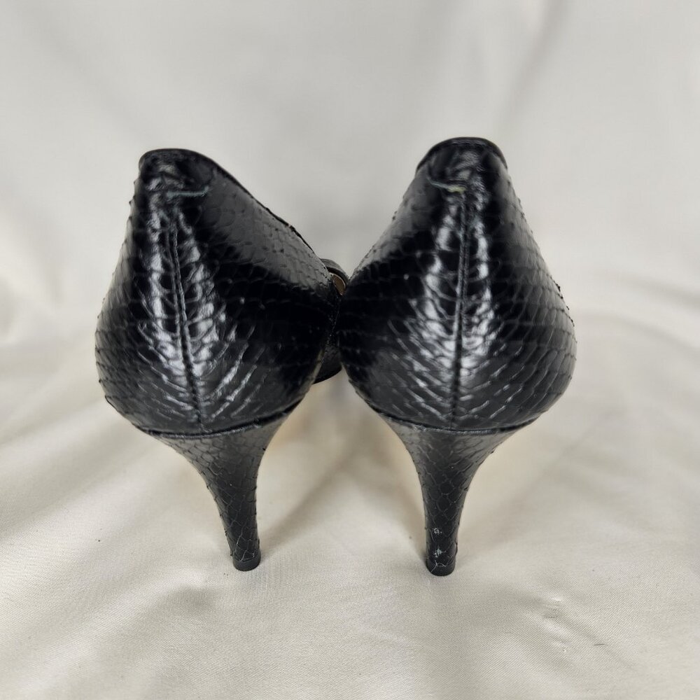 Talbots Snake Skin Leather Womens Peep Toe Pump/heel, 8M, Black - Picture 4 of 7
